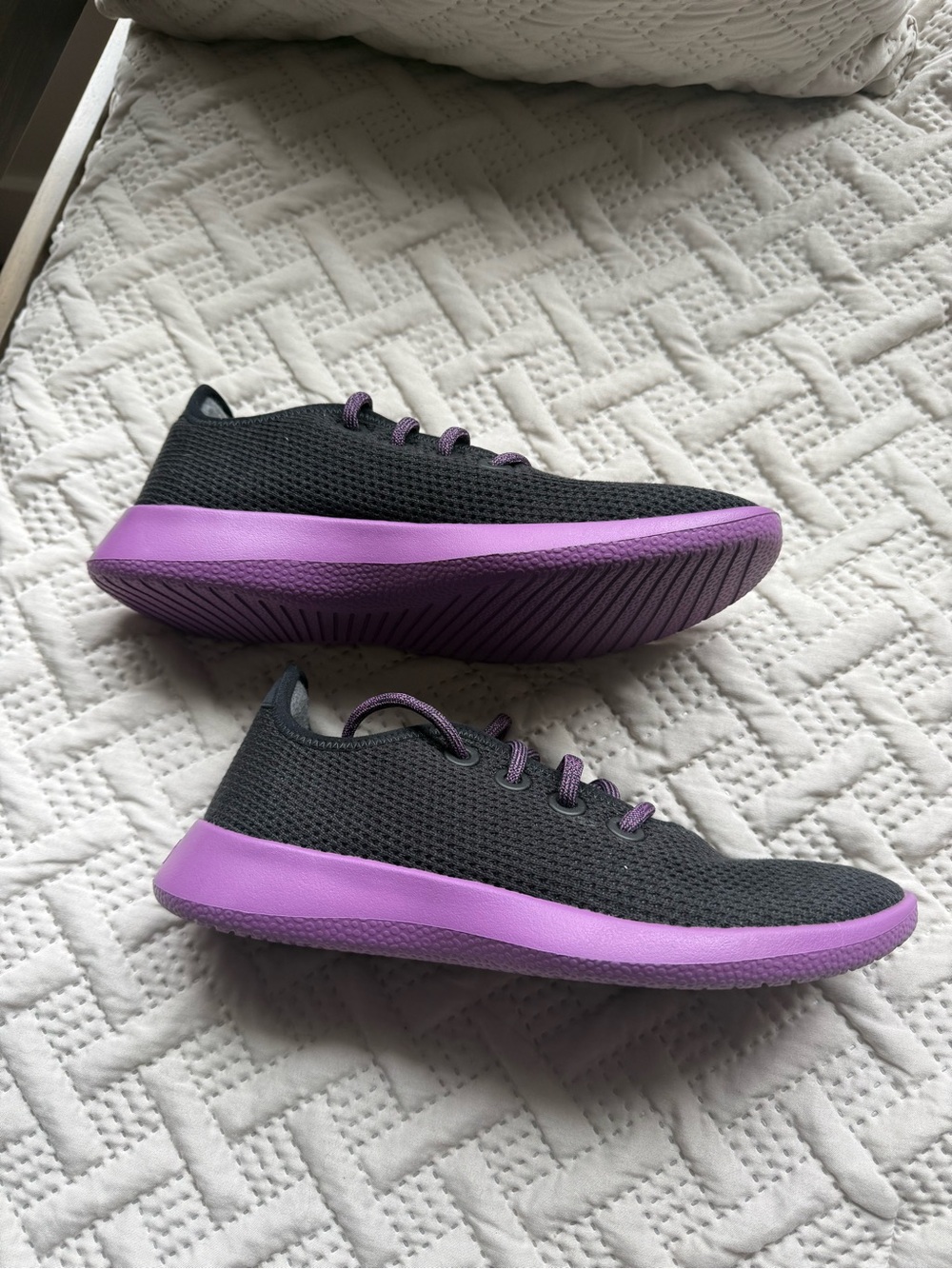 allbirds Black Knit Sneakers with Purple Soles and Laces - Picture 3 of 6